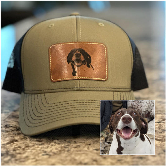 Custom Dog Portrait Engraved Leather Patch Hat